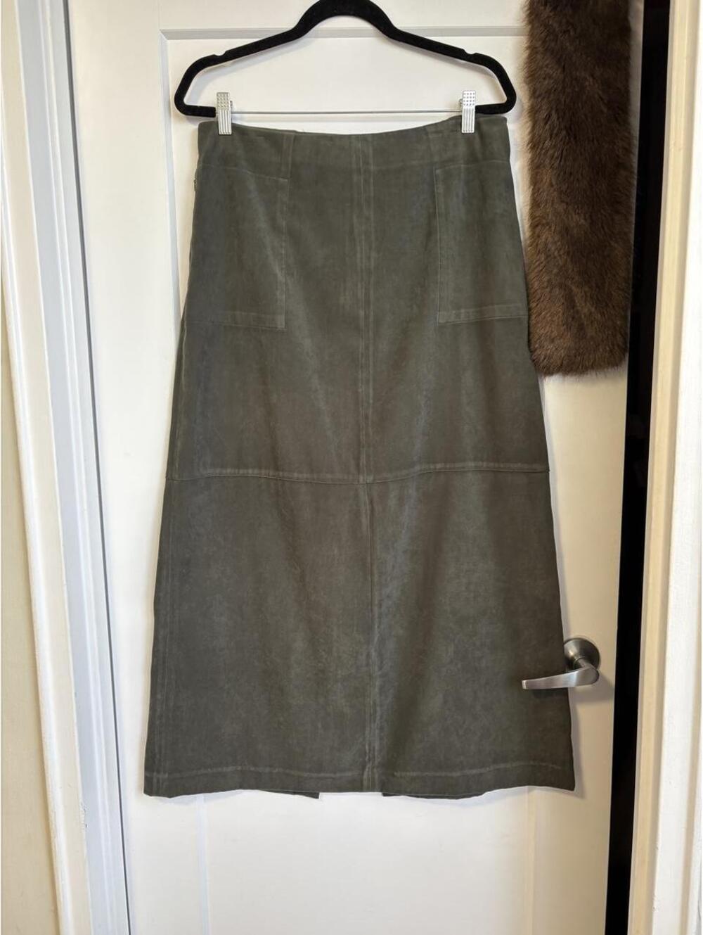 VINTAGE ARMY GREEN REITMANS SUEDE MAXI SKIRT